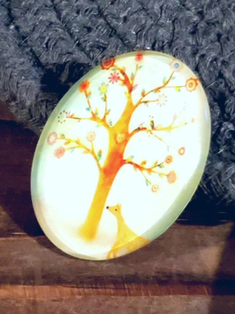 Tree of Life 40x30mm Oval Handmade Tempered Glass Cabochon 6939-H
